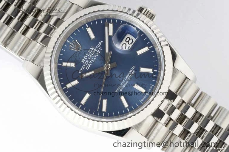 0103 EasyCare DateJust 36 DIWF 1:1 Best Edition 904L Steel Blue Stick Dial on Jubilee Bracelet SA 2317